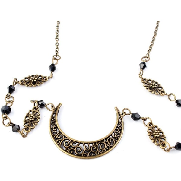 Gylden boheme-hovedkæde med sorte perler til kvinder og piger