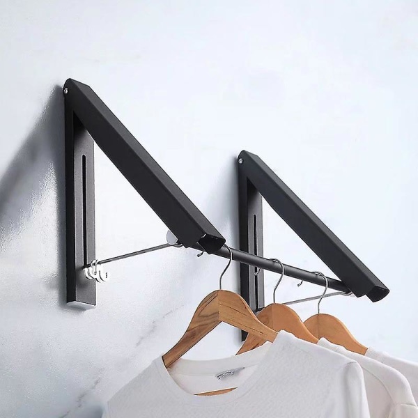 1Pack Retractable Wardrobe Bar - Väggmonterad Klädstång - Svart