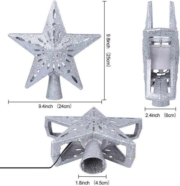 Juletræstop Lighted Star Tree Topper med roterende Sno