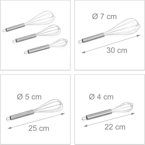 Kök visp set om 3 i rostfritt stål manuell professionell ballo