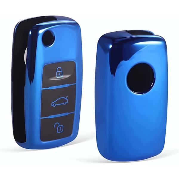 (Blå+Rød) 2 stk. Bilnøglecover, VW Golf Skoda Nøgleetui Cover Sæde Nøgleetui TPU 3 Knaps Bilnøglecover