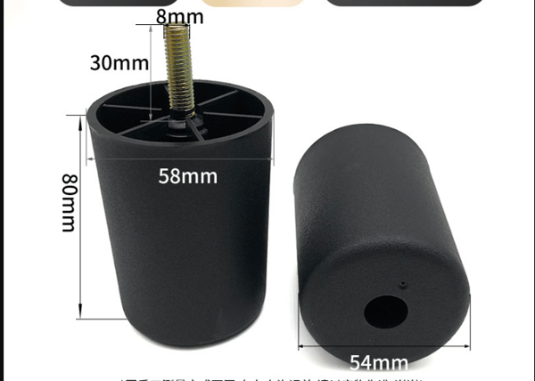 Set med 4 plastfötter för soffa och möbler - Höjd 80 mm - Set