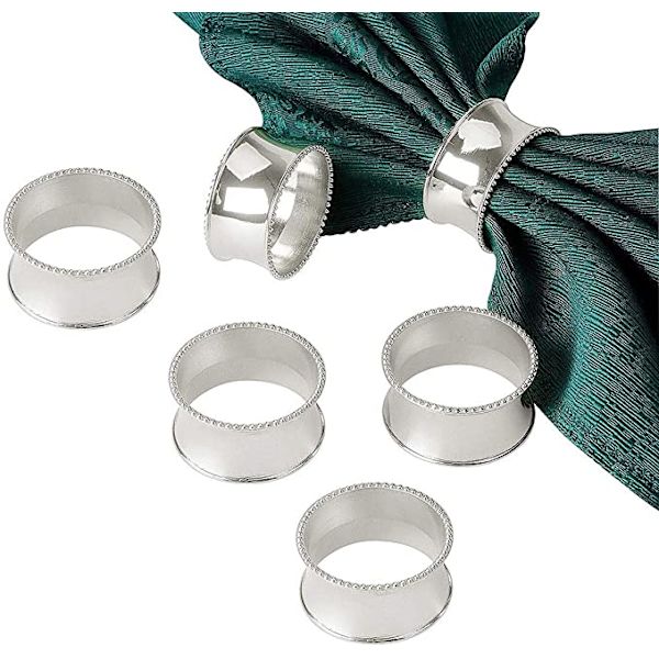 Servettring Set (Silver Bead Edges, 6 st), Servettknapp S