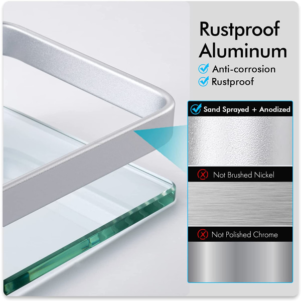 Badrumsglashylla Aluminium Härdat glas 8MM Extra tjockt 1 P 9421 | Fyndiq