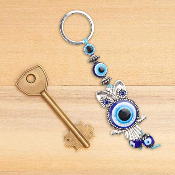 Tyrkisk blått ondt øye ugle nøkkelring nøkkelring dekorasjon glass amulett