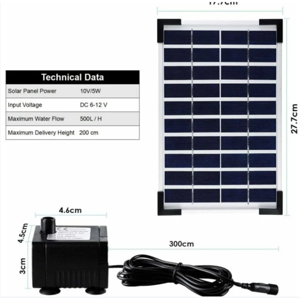 5W utendørs solcelledrevet fontene, solcelledrevet dam pumpe, fontene, fuglebad,