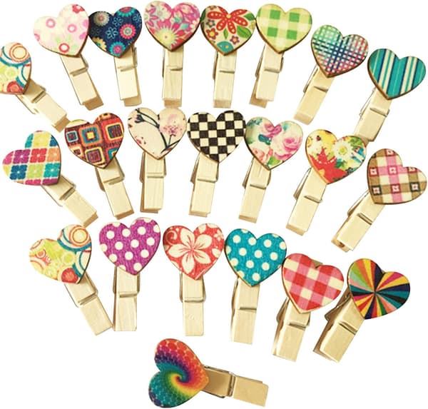 Mini klesklyper, 100 stk fargerike mini klesklyper i tre