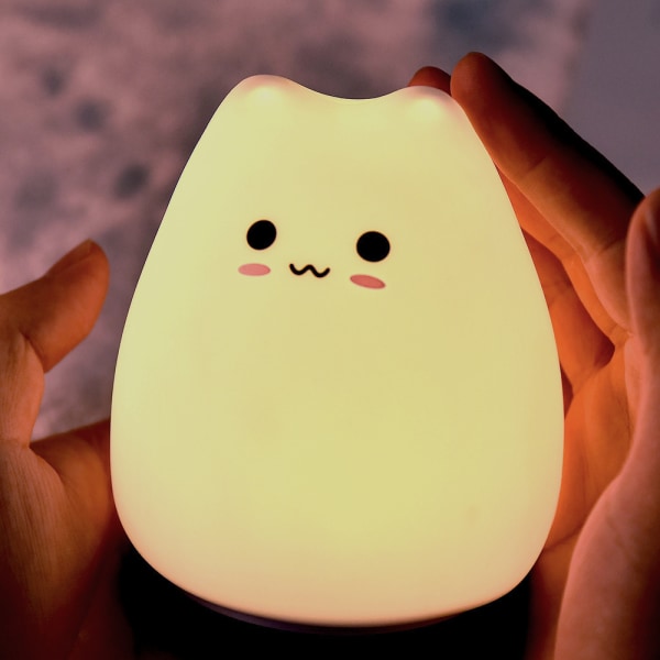 LED nattlampa för katter, batteridriven silikon Söt kattbarnkammare L
