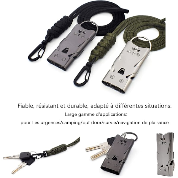 2 Nödvisselpipa 3 Rör Hög Decibel Metallvisselpipa med Lanyard