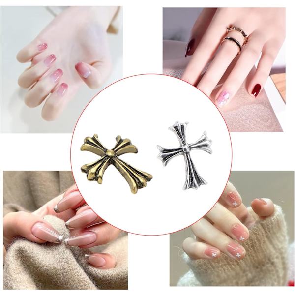 60 st kors nagelkonst metallberlocker 3D punk nageldekorationer för manikyr
