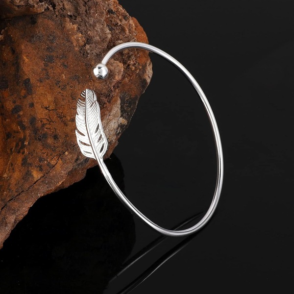 Adjustable Silver Fidget Bracelet with Feathers, Jewelry Gift for