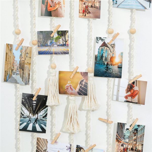 Off-white tau vegg fotoramme med 25 små klips, fin weddin