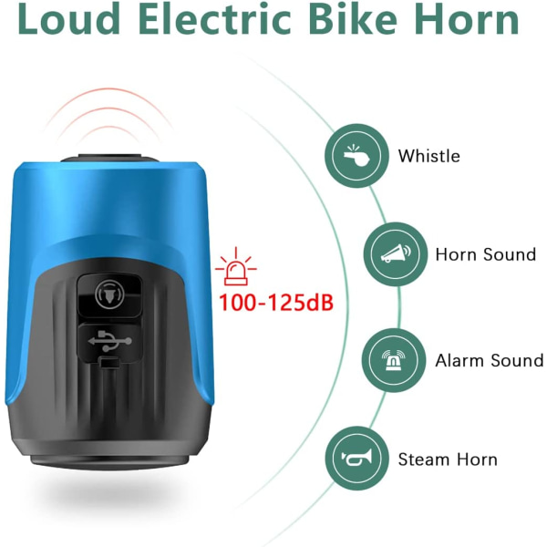 125dB elektrisk högljudd cykelklocka med stöldskyddslarm-blå, cykel H