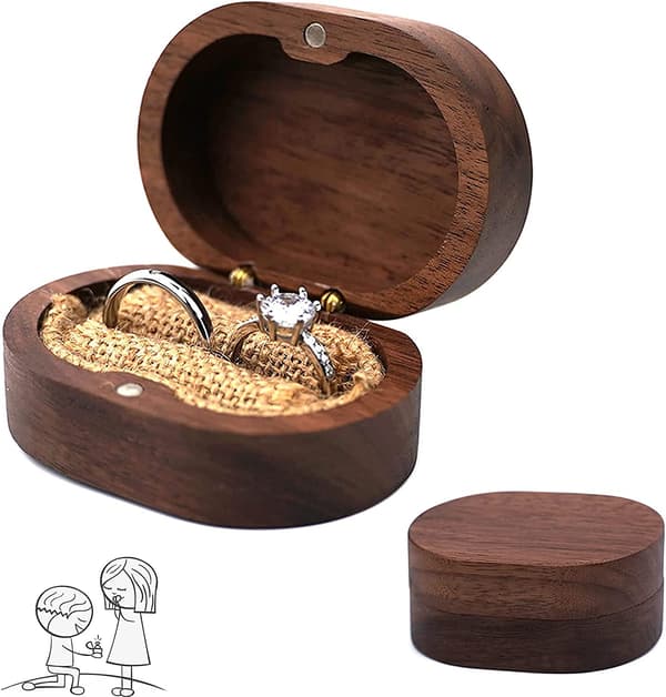 Ring, Trä Bröllop Ring Box, Trä Förlovningsring Box, Valnu