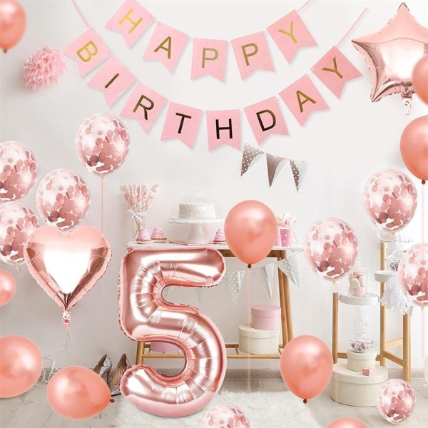 5-års flickballong, roséguldballong 5, 5-årsdag