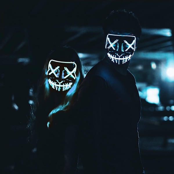 Blå - LED-maske | Nightmare Blue | Premiumkvalitet | Hård plast