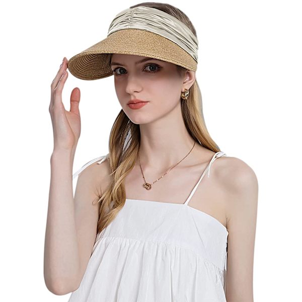 Beige stråhatt for kvinner UV-maske UPF50+ Toppløs stråhatt Summe
