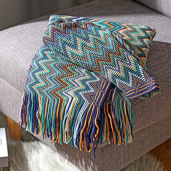 Boho-heittopeitto ulkona neulottu hapsupeitto, (sininen 50x60