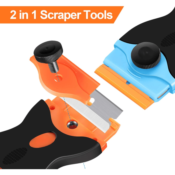 2PACK Razor Blade Scraper, 2-in-1 Scraper Tool with 12Pcs Plasti