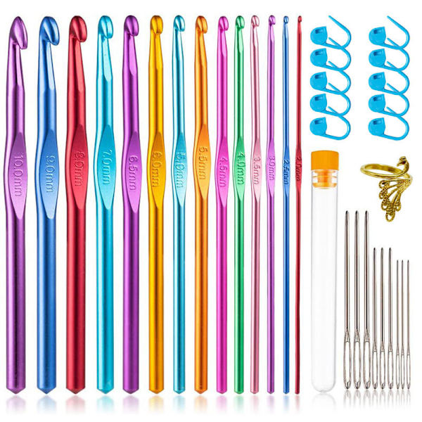 35 PCS virknålsset, aluminium virknålar, verktygssats Cr