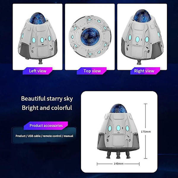 Romkapsel Stjernehimmel Projeksjonslys, Bluetooth Milky Way P