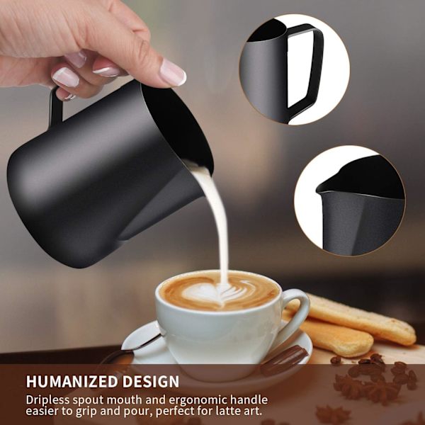 Ruostumattomasta teräksestä valmistettu maitokannu 350 ml (12 oz) cappuccinoon ja latteen
