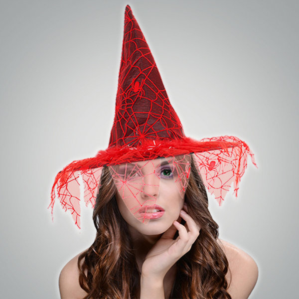 Halloween heksehat mesh troldmandshat makeup kostume rekvisitter cos