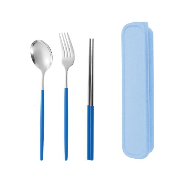 (blå) skjegaffel spisepinner 3-delt campingbestikk 18/10 beis
