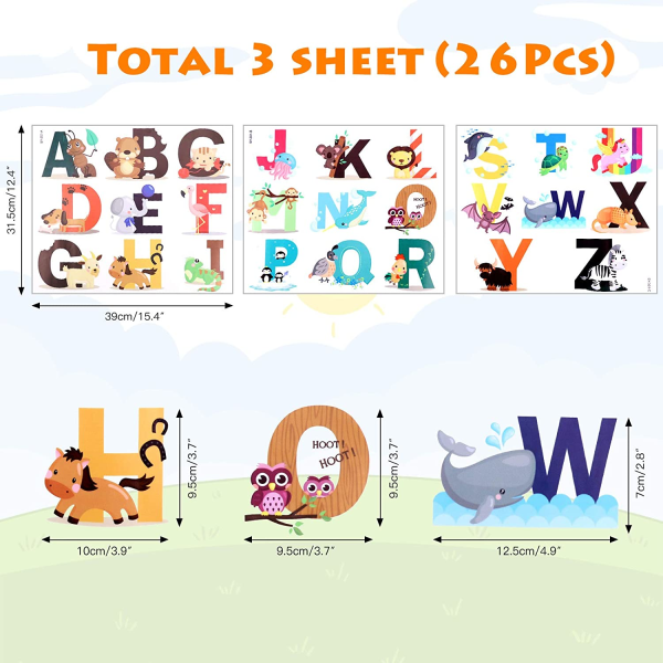 ABC English Alphabet Wall Stickers, Nursery Room Stickers, Anima