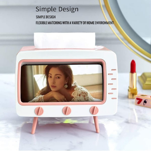 Retro TV-formet tissueboksholder i pink (7,28*5,70*6,29 tommer)