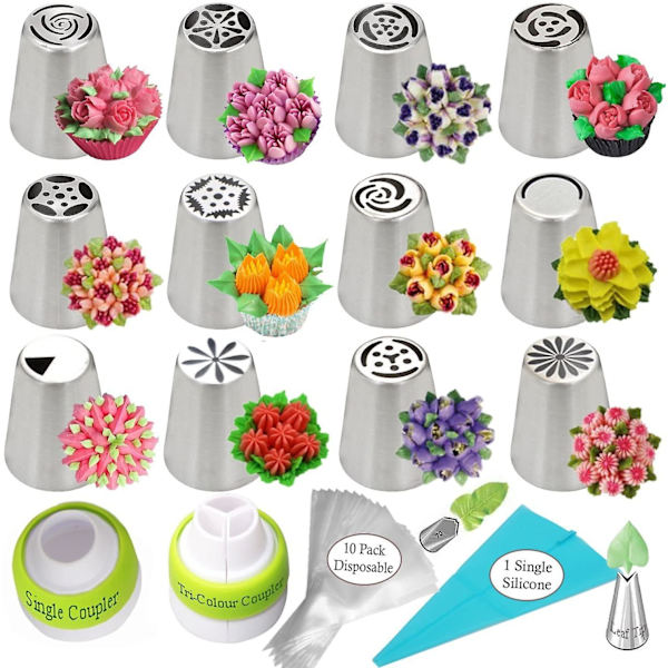 Ryska spritsmunstycken set kakdekorationstillbehör kit blomma frost