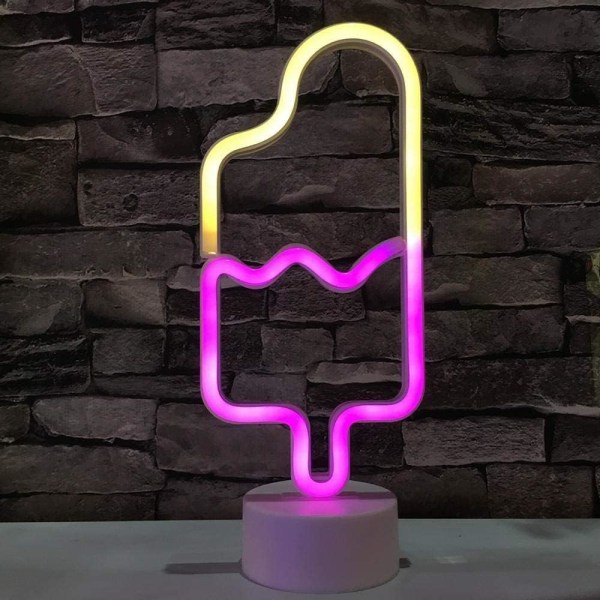 Popsicle LED natlampe med base, LED neon lysskilt vægdekoration