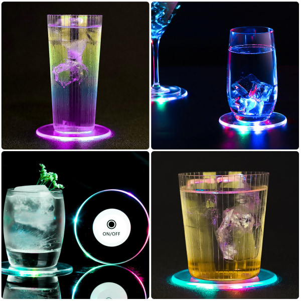 3 Pack Akryl krystall LED Glow Coasters Bar Cocktail Bright Gli