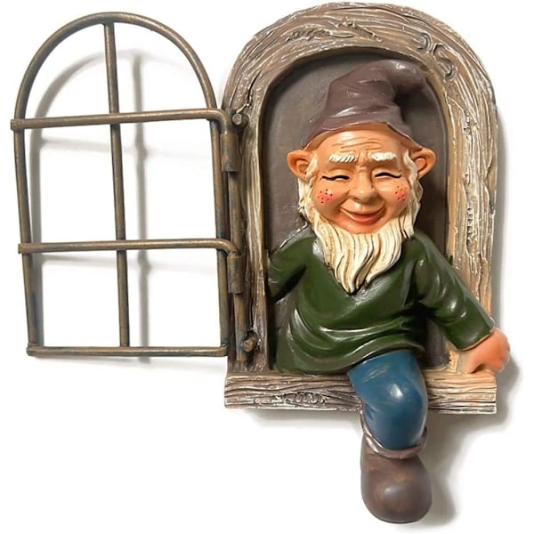 Mini Resin Have Statue Nisse Ud Af Døren Træ Hugger Have