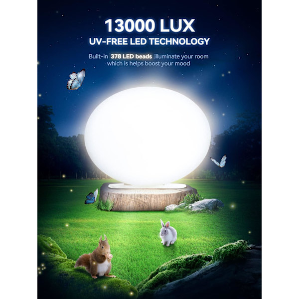 Lätt sollampa 13 000 Lux UV-fri LED-sollampa med 5 ljusstyrkor/3 färgtemperaturer/4 timers Fjärrstyrd sollampa med minnesfunktion för hemmakontor