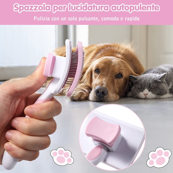 Rosa katt- och hundborste, kattborste, självrengörande borste för husdjur,