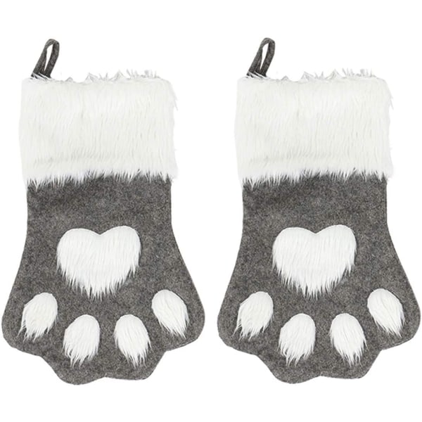 Dog Cat Paw Christmas Stockings, Plush & Plaid Hanging Socks