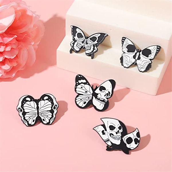 5 stk. Punk Skull Butterfly Moth Emallje Pins Skull Moth broche