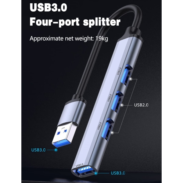 USB Hub 4 i 1 USB Multiport Adapter med 1 USB 3.0 Port USB Hub