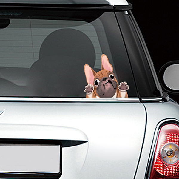 Kolmiosainen hauskojen bulldog-auton tarrojen sarja Ranskan bulldog-auto