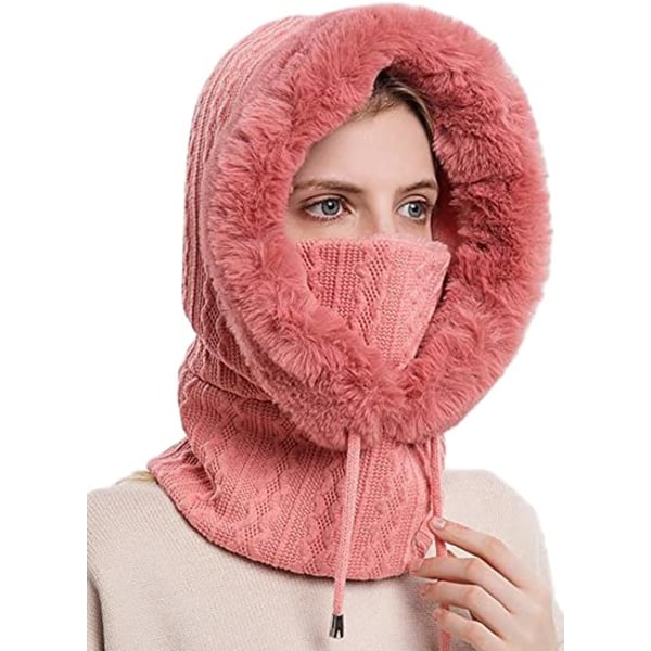 Women's one-piece loose wool bean hat scarf mask with drawco