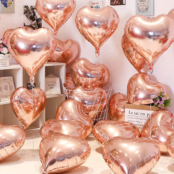 Hjärtformade ballonger, 50 st roséguld hjärtballonger, hjärtballonger
