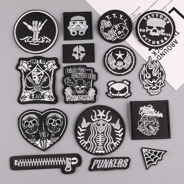 Embroidery Iron-on Patch, (Skull/Punk) 16PCS Patch Sticker, Vint