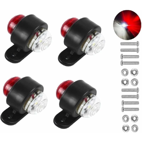 4 pakke LED-sidemarkeringslys, 12-24V Hvit rød, dobbeltsidig krig