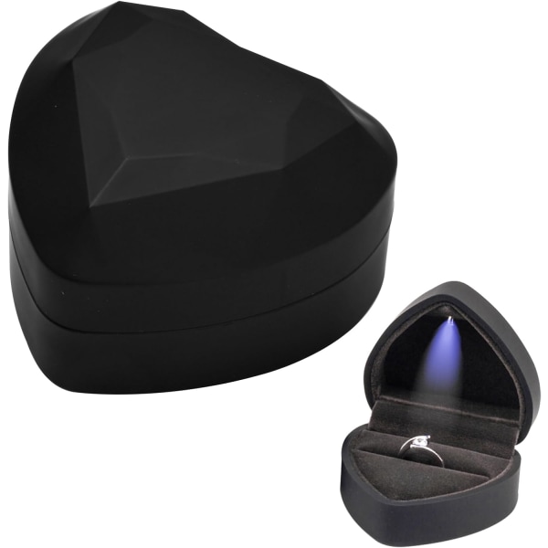 Ringbox med LED-ljus (svart), sammetsringbox, Ringsmycken Bo