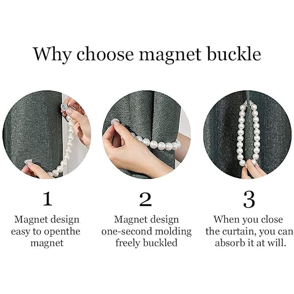 2 Pak Hvide Perle Magnetiske Gardin Holdere, Enkle og El