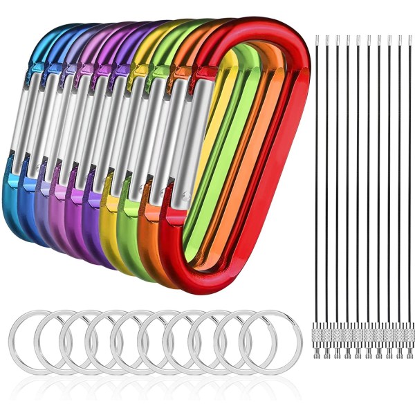 10 Pack Carabiner Snap Hooks, 3.2" Aluminum Caribeener Keychain D