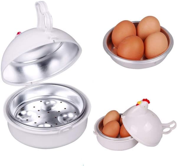 (Hvit) Mikrobølgeovn damper, 4 egg kapasitet, kyllingform, egnet