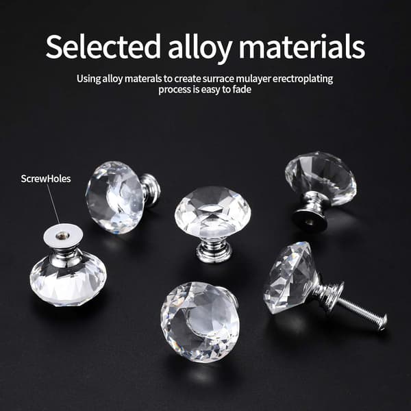 (30mm) 8 PCS Krystalldørhåndtak, Diamantknapper, Diamantmøbel