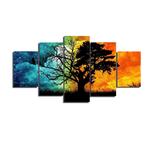 5 stykke vægkunstmaleri sæsonbestemt abstrakt træ non-woven lærred